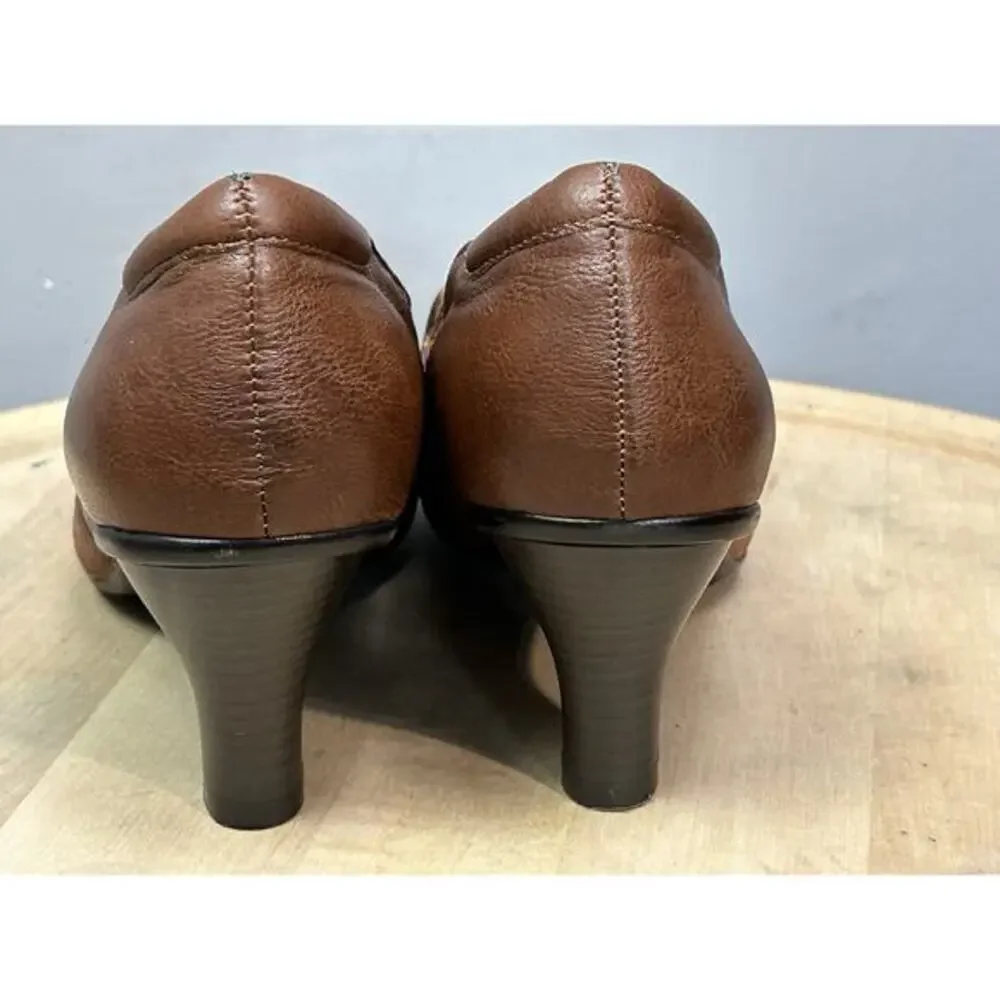 Madeline Beth‎ Tan Faux Leather Mid Heel Pump Women's Size 9.5 M Vegan Brown